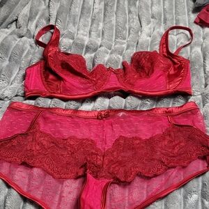 Adore Me Red Lace Bra and Panty Set